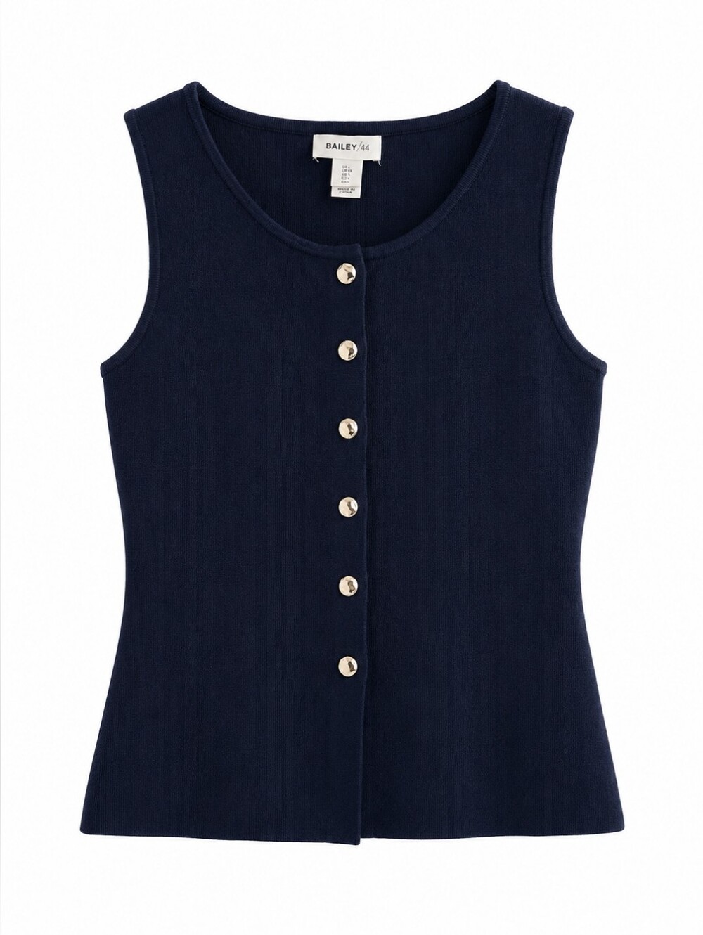 Bailey 44 Navy Fitted Knit Button Front Vest Silver Plated Buttons L, Coastal